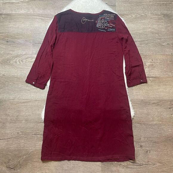 Desigual Dress 3/4 Sleeve Viscose Red Burgundy Zip Pockets Size 40 Medium - Picture 9 of 13